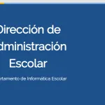Texto de presentación de la Dirección de Administración Escolar del Departamento de Informática Escolar, con un diseño moderno y profesional en fondo azul.