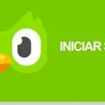 Pantalla de inicio de sesión de la aplicación Duolingo con un fondo verde y el logo de un búho en la parte izquierda, que invita a los usuarios a iniciar sesión en su cuenta para aprender idiomas.