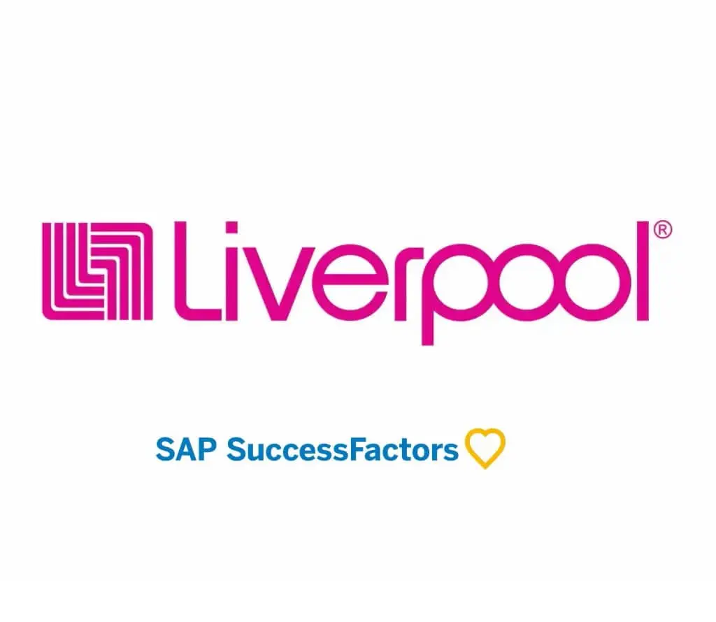 Logo de Liverpool junto al texto SAP SuccessFactors, destacando la colaboración entre la marca y la plataforma de gestión de recursos humanos.