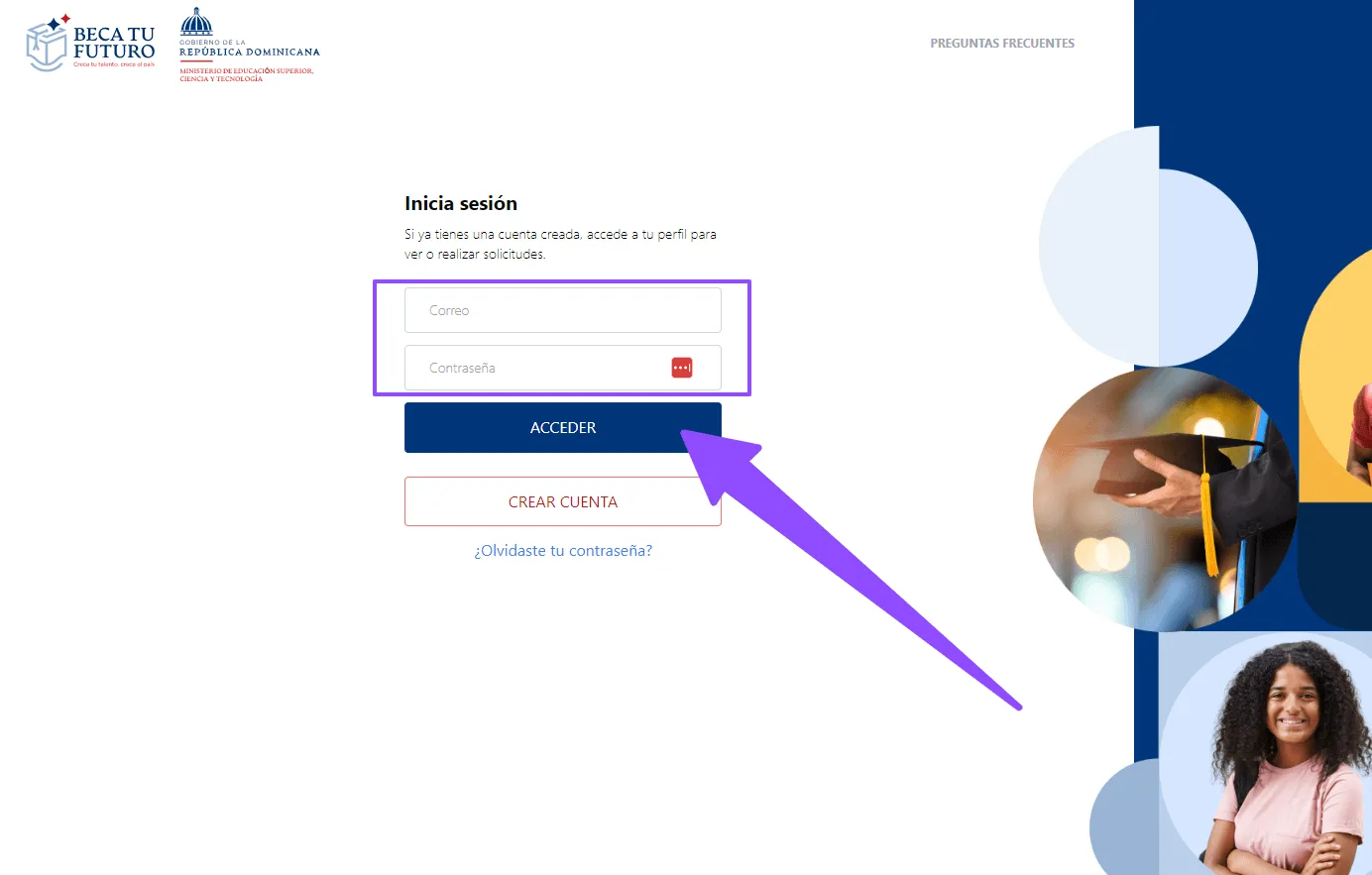 Imagen principal del login de Beca tu Futuro