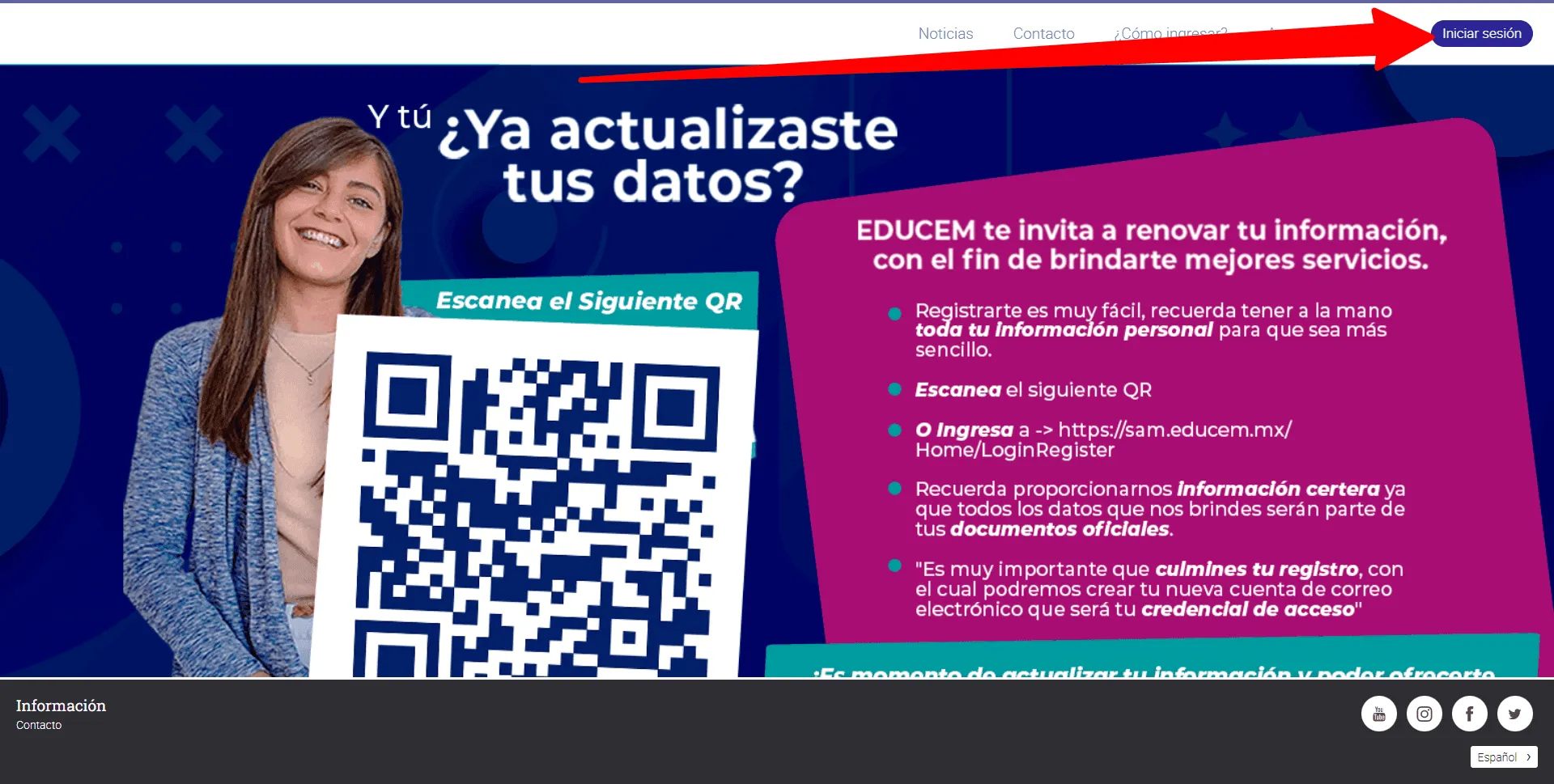 Pantalla de inicio de sesión en NEO LMS EDUCEM