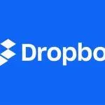 Logo de Dropbox sobre un fondo azul, representando una plataforma de almacenamiento en la nube y colaboración digital.