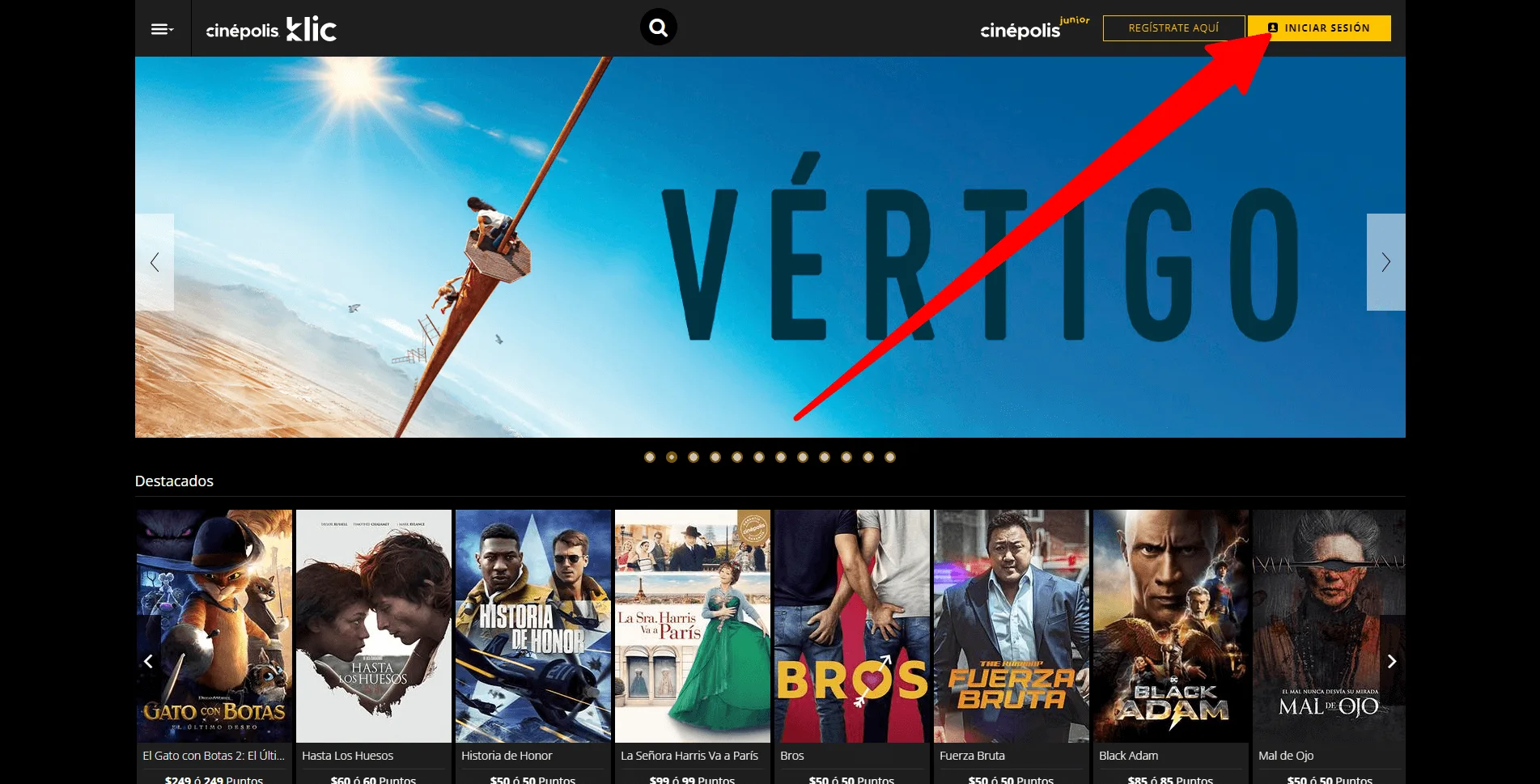 Imagen de login de Cinépolis Klic mostrando campos de usuario y contraseña