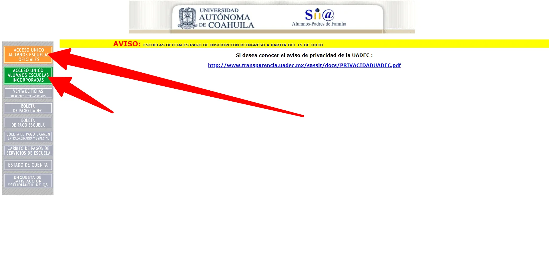 Pantalla de inicio de sesión del portal de alumnos UAdeC