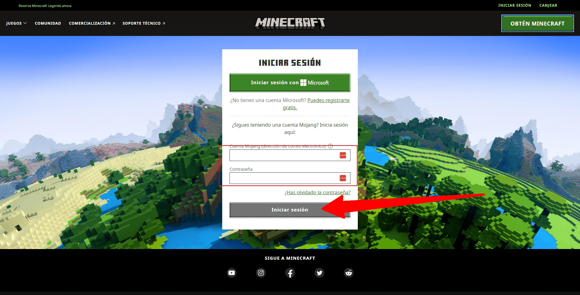 Inicio de sesión de Minecraft