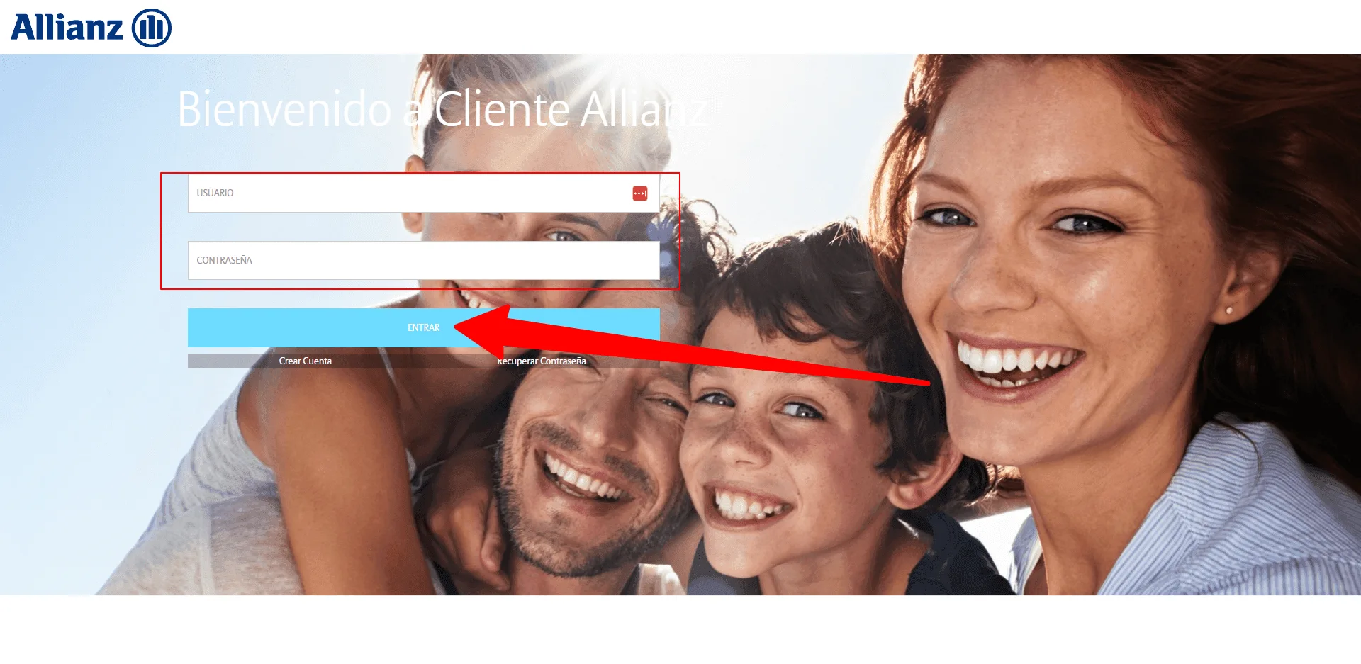 Imagen principal de login Allianz Portal Clientes