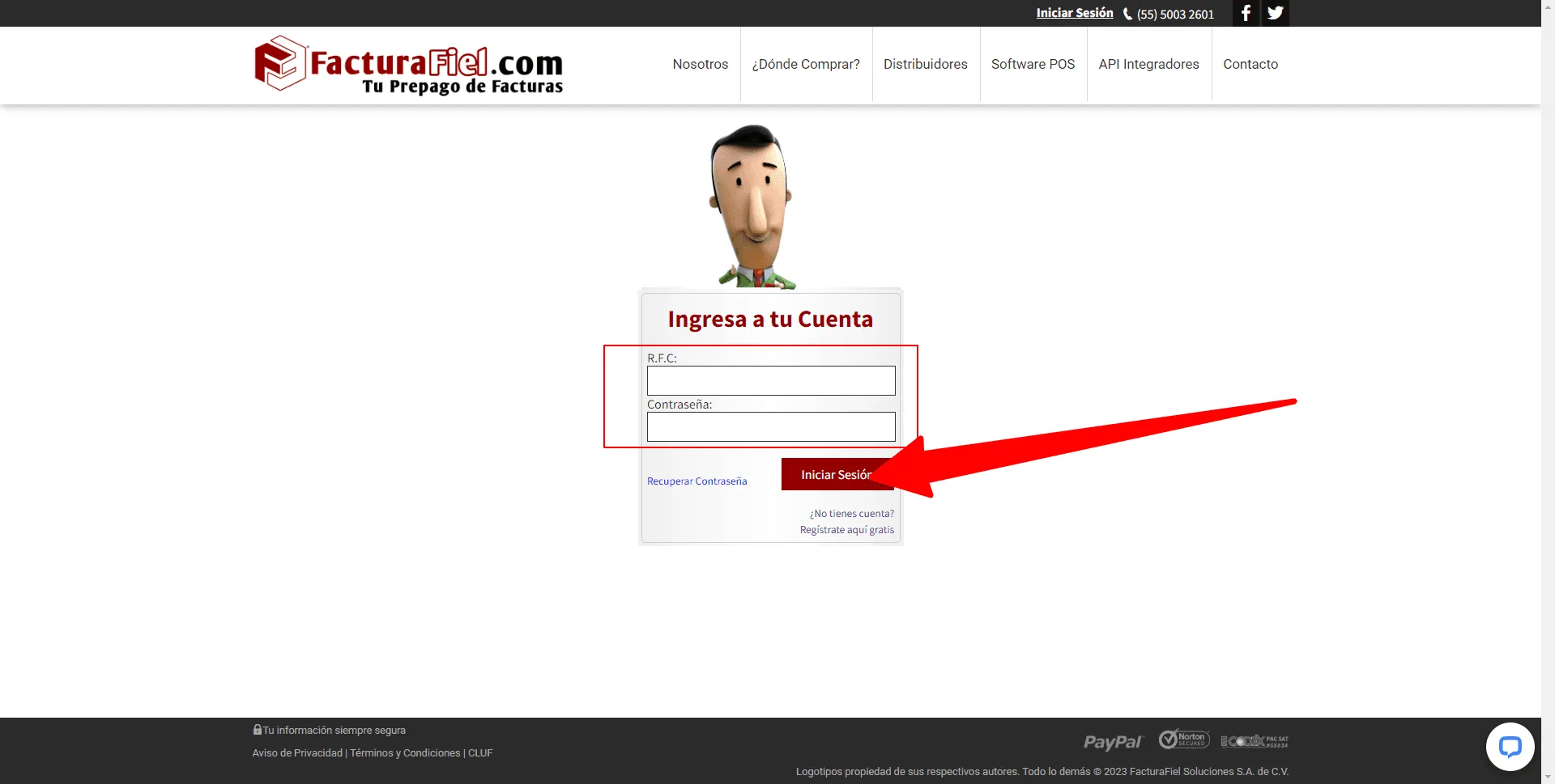 Imagen principal de login en Factura Fiel