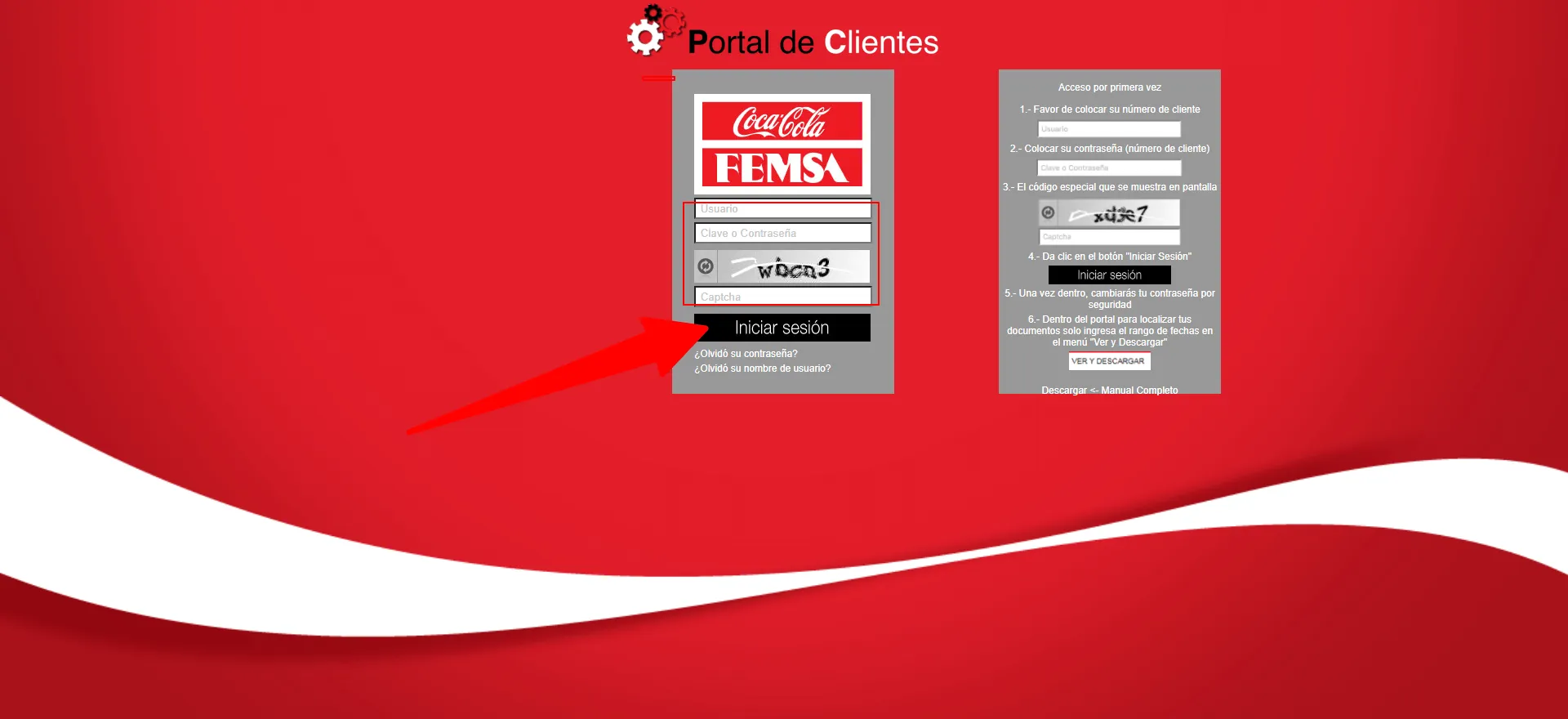 Imagen de inicio de sesión en el portal de clientes KOF