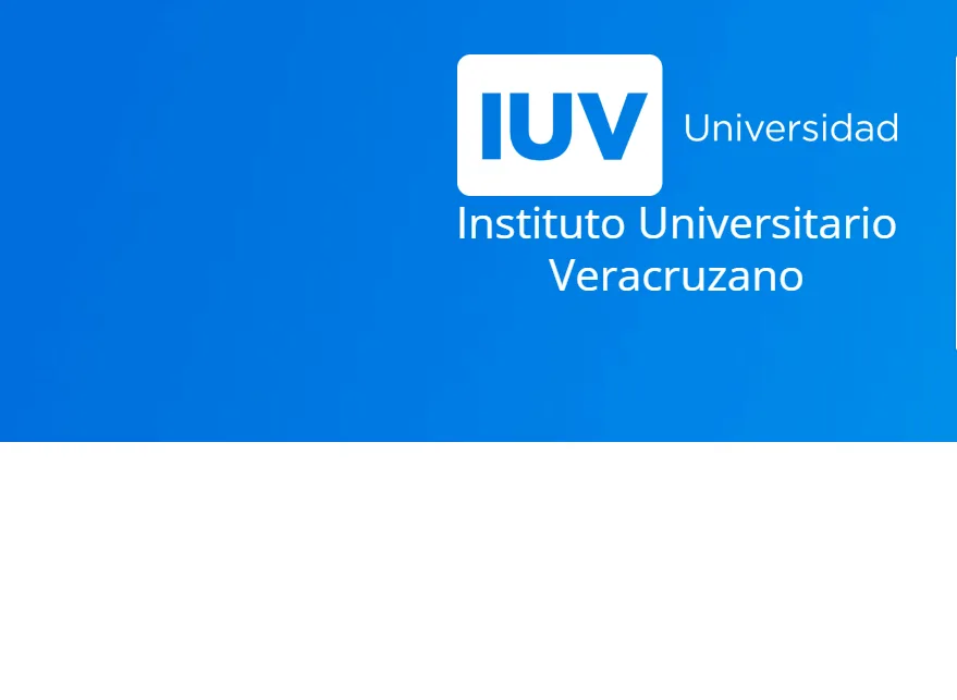 Logotipo del Instituto Universitario Veracruzano con el acrónimo IUV y el texto Universidad, sobre un fondo azul.