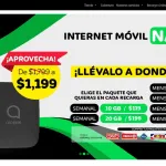 Imagen promocional de netwey que muestra el módem Alcatel MW45 con un precio de $1,199, destacando una oferta inicial de $1,799. La imagen también presenta diferentes paquetes de internet móvil disponibles, con opciones semanales y mensuales que incluyen 10 GB, 20 GB, 30 GB y 50 GB, junto con sus respectivos precios.