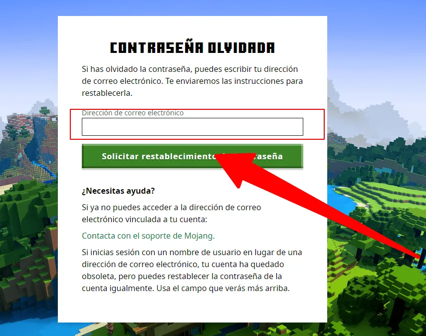 Recuperar contraseña de Minecraft