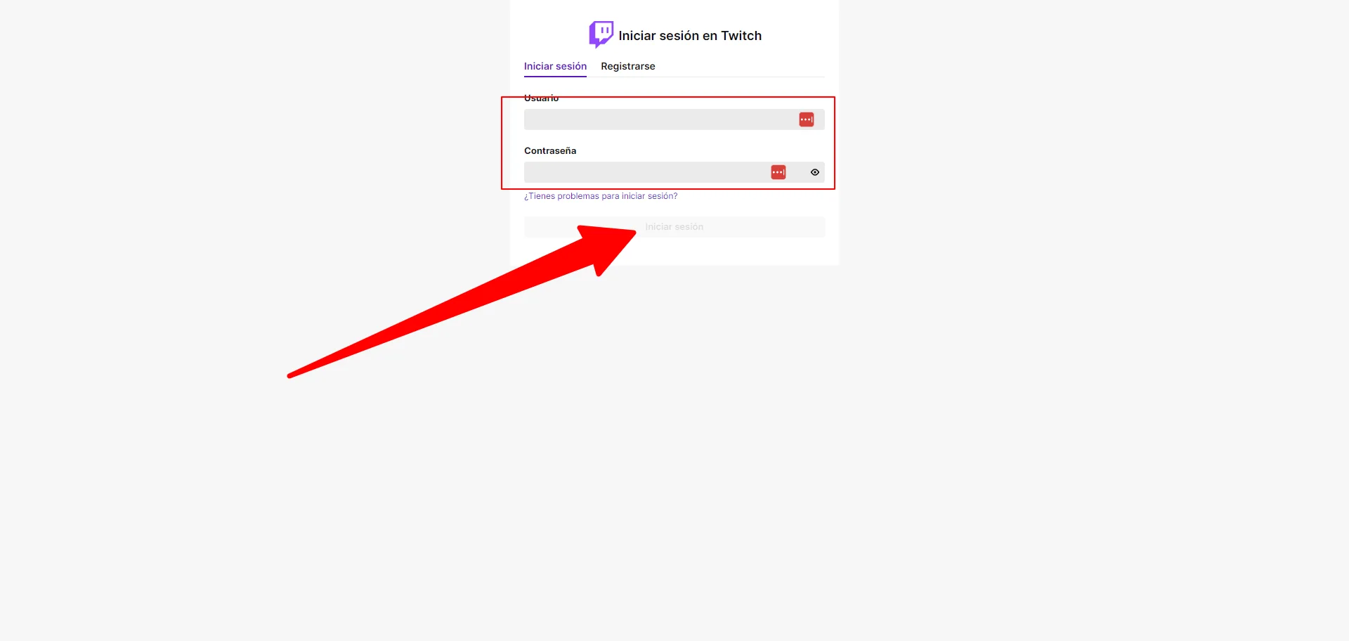 Interfaz de inicio de sesión de Twitch