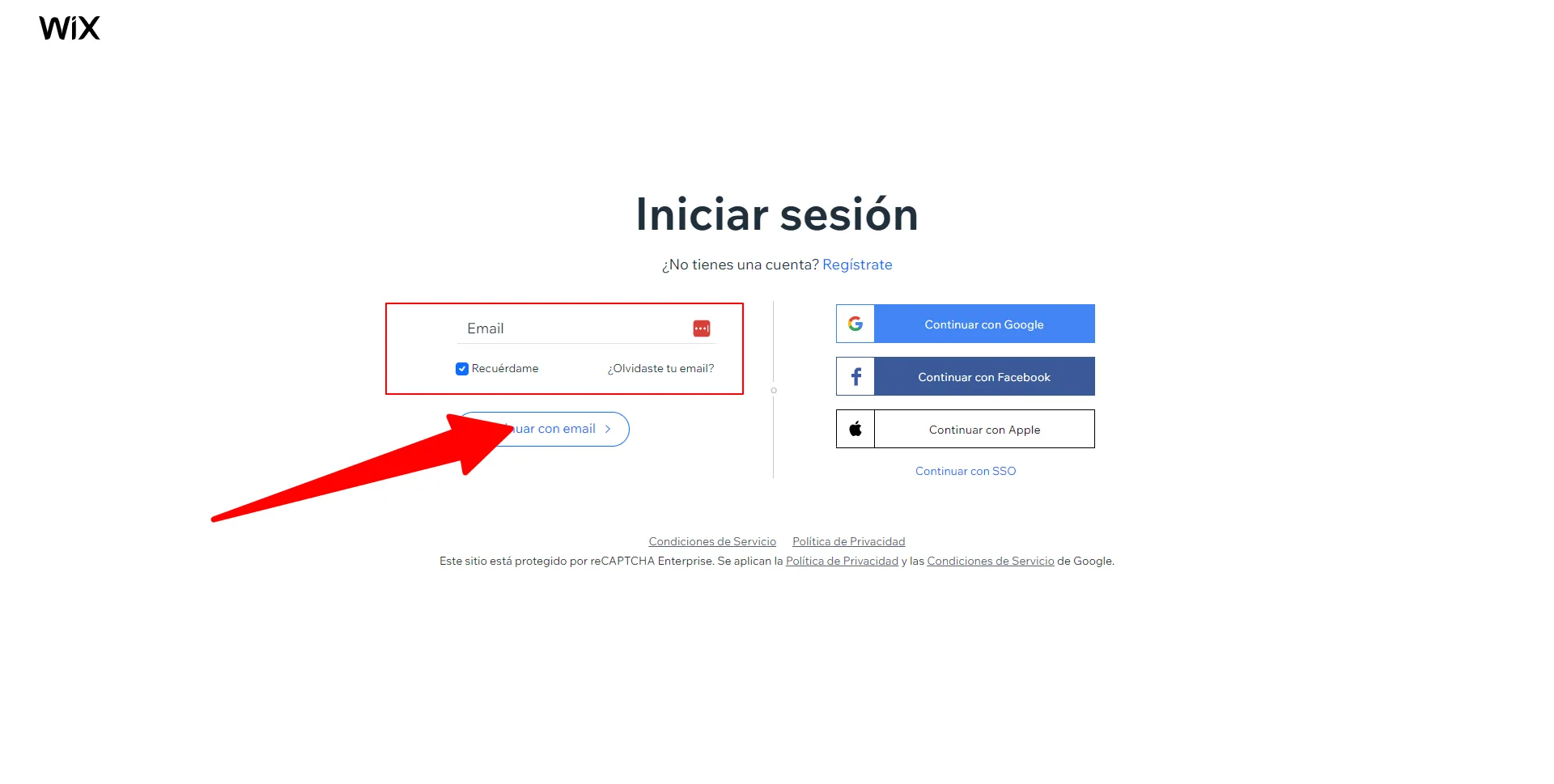 Formulario de inicio de sesión de Wix