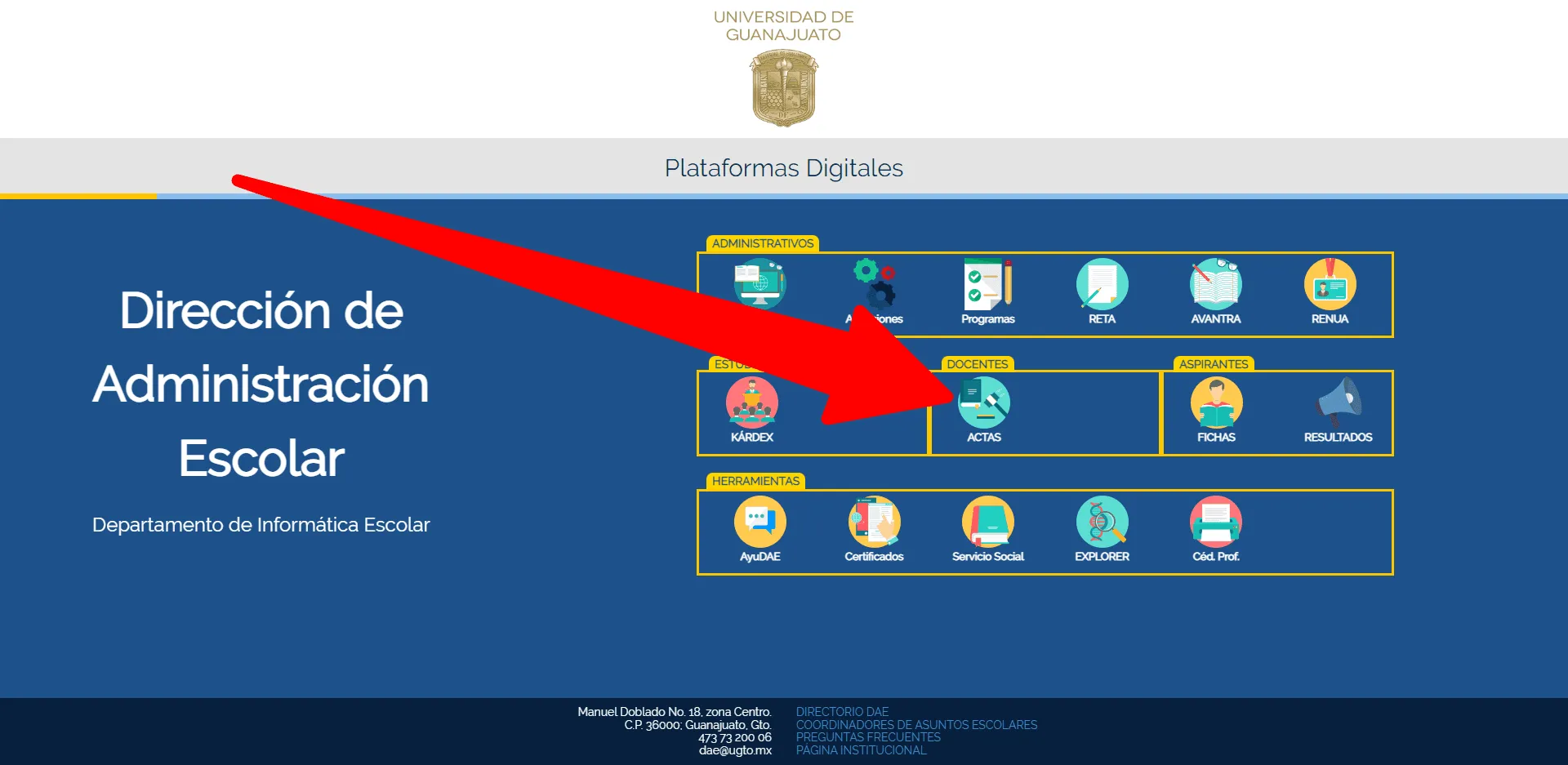 Imagen de inicio de sesión en DAE UGto