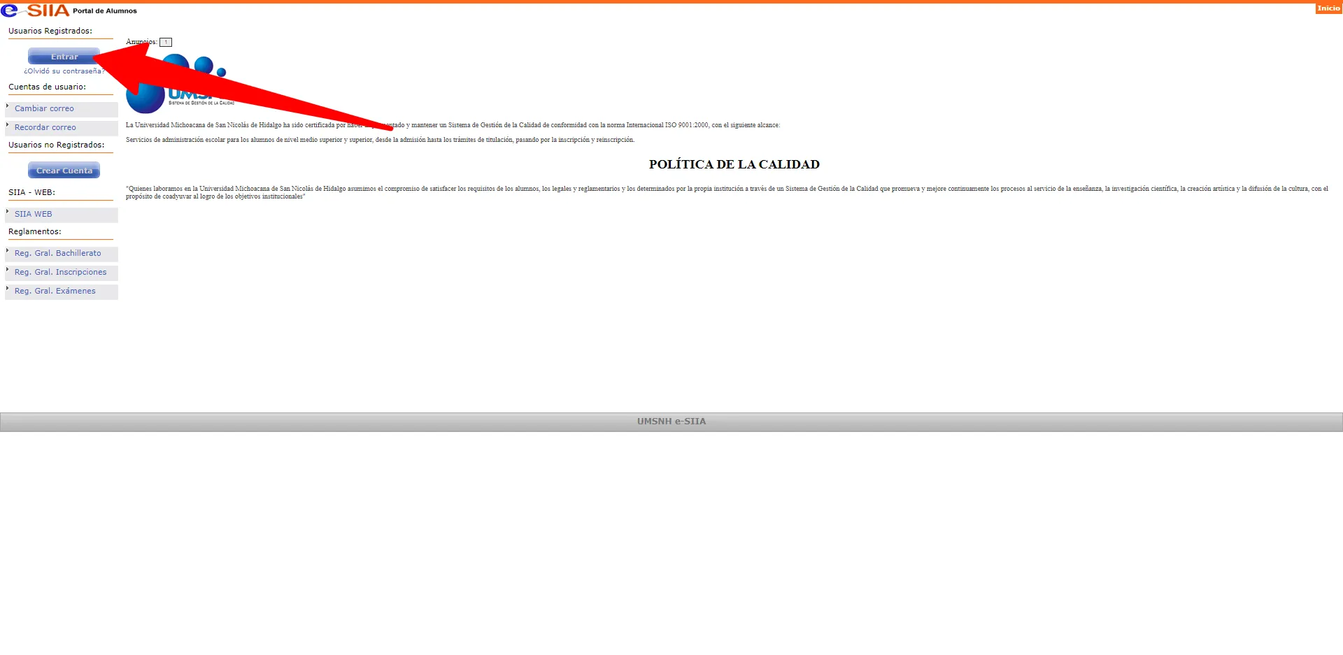 Imagen principal de login SIIA UMICH