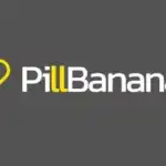Logotipo de PillBanana con un diseño moderno que incluye una cápsula amarilla y el texto en blanco sobre un fondo gris, representando una marca relacionada con la salud o suplementos.