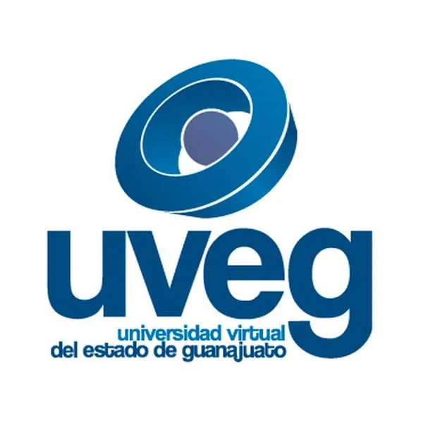 Logo de la Universidad Virtual del Estado de Guanajuato, conocido como UVEG, que representa la educación a distancia y el acceso a programas académicos en línea. El diseño incluye un símbolo circular en tonos azules y el texto en letras mayúsculas.