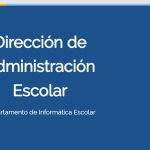 Texto de presentación de la Dirección de Administración Escolar del Departamento de Informática Escolar, con un diseño moderno y profesional en fondo azul.