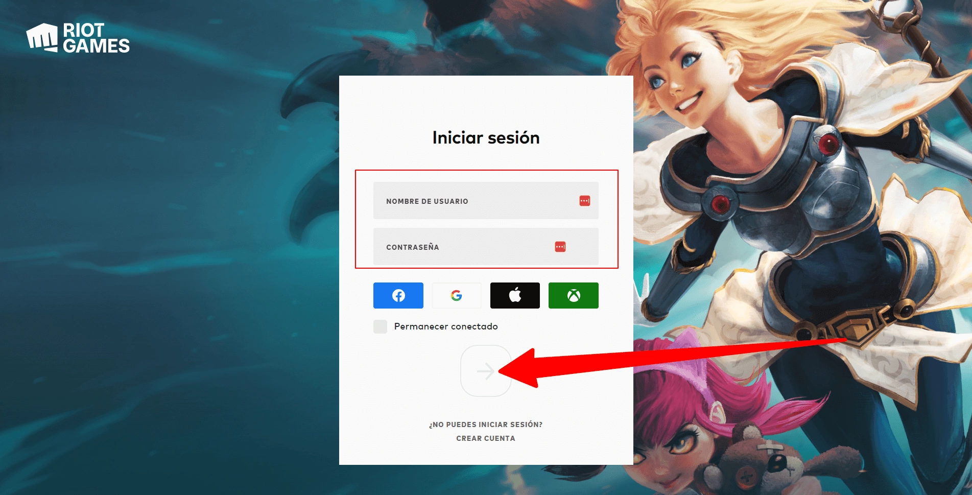 Imagen principal de login de League of Legends
