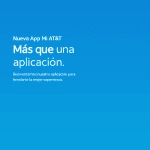 Nueva aplicación Mi AT&T con un diseño atractivo en azul y detalles en tonos naranja y rosa, destacando la frase 