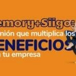 Banner promocional de Memory y Siligo que destaca la unión de ambas plataformas como una forma de aumentar los beneficios para las empresas, con un fondo naranja y gráficos de monedas.