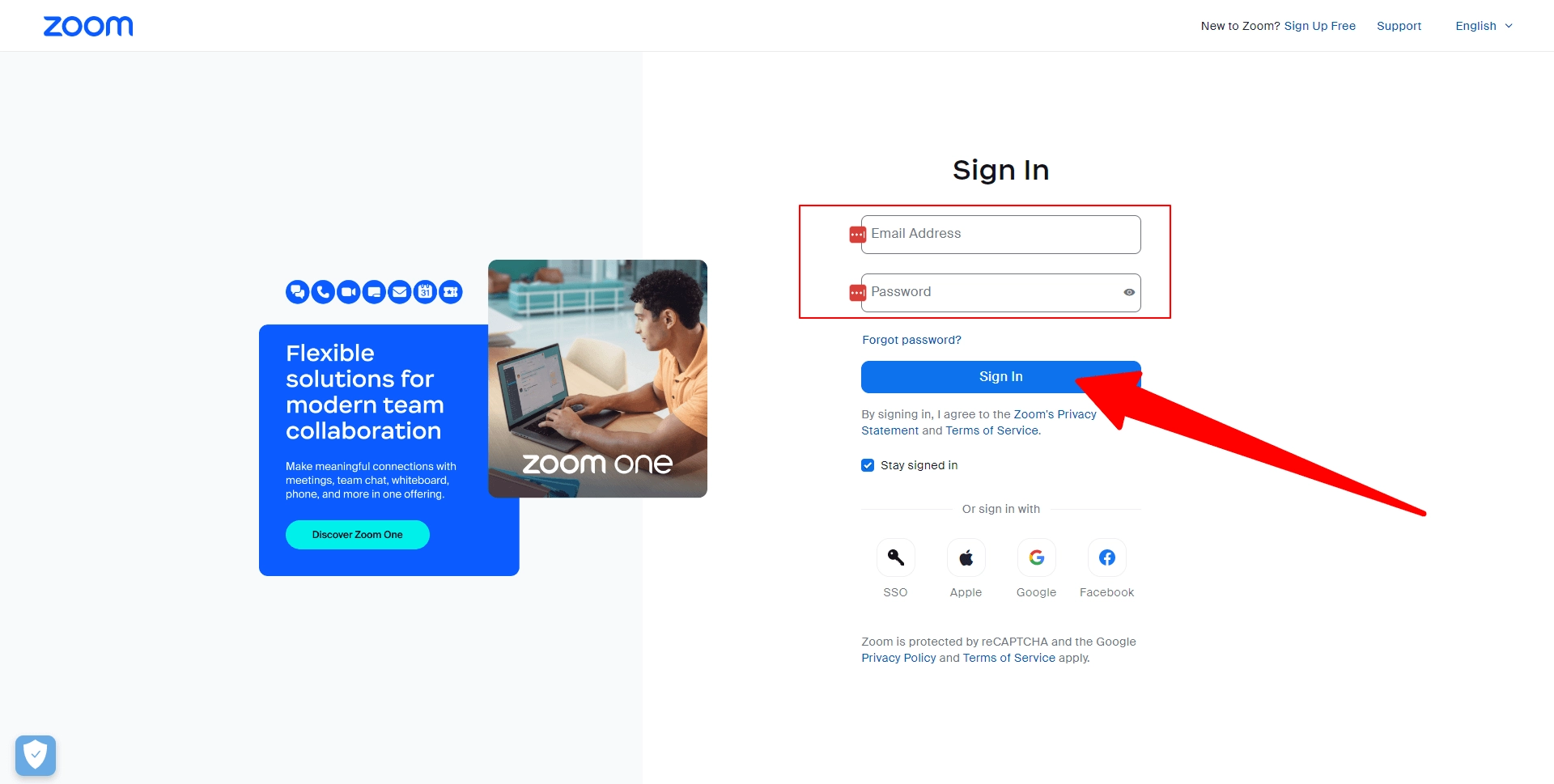Imagen principal de inicio de sesión en Zoom