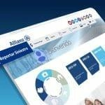 Pantalla de inicio de la página web de Allianz, mostrando la opción de Reportar Siniestro y un mensaje de bienvenida, junto a íconos de servicios como salud, hogar, inversión y protección.