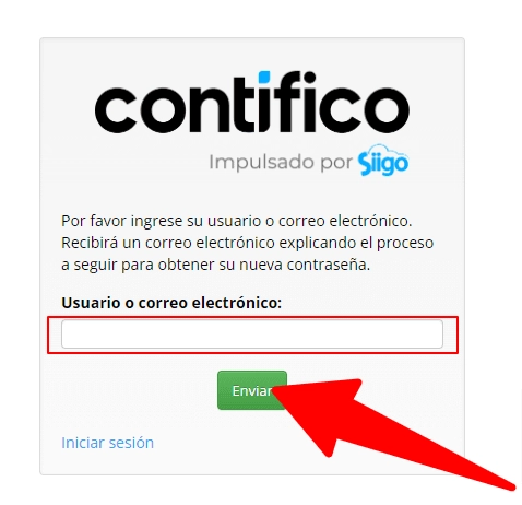 Página de recuperación de contraseña Contifico