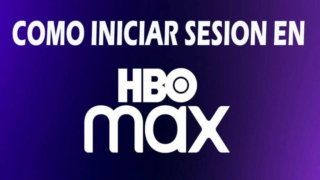 Instrucciones sobre cómo iniciar sesión en HBO Max con un fondo morado y el logotipo de la plataforma.