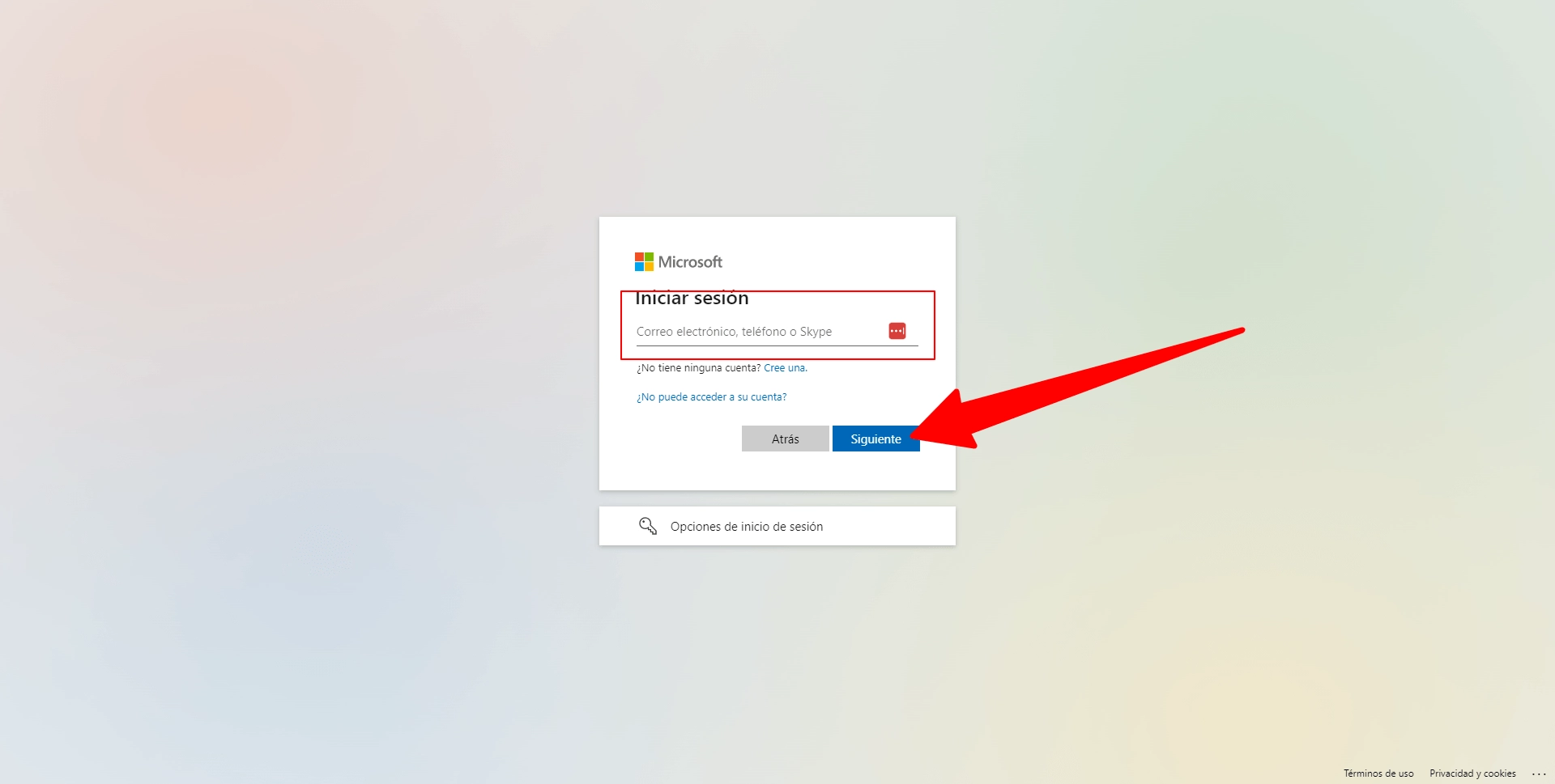 Pantalla de inicio de sesión de Office 365