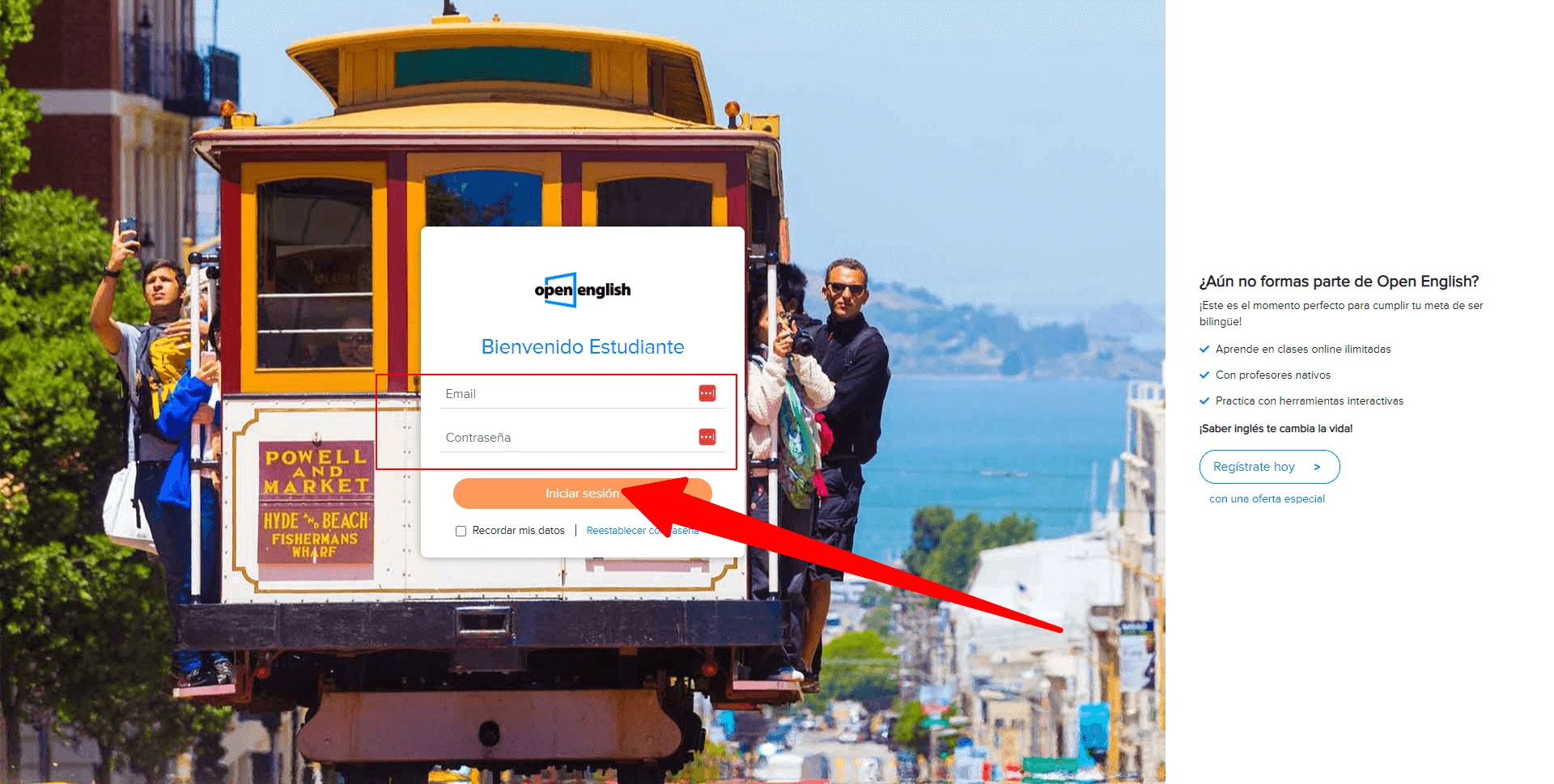 Imagen principal de login Open English