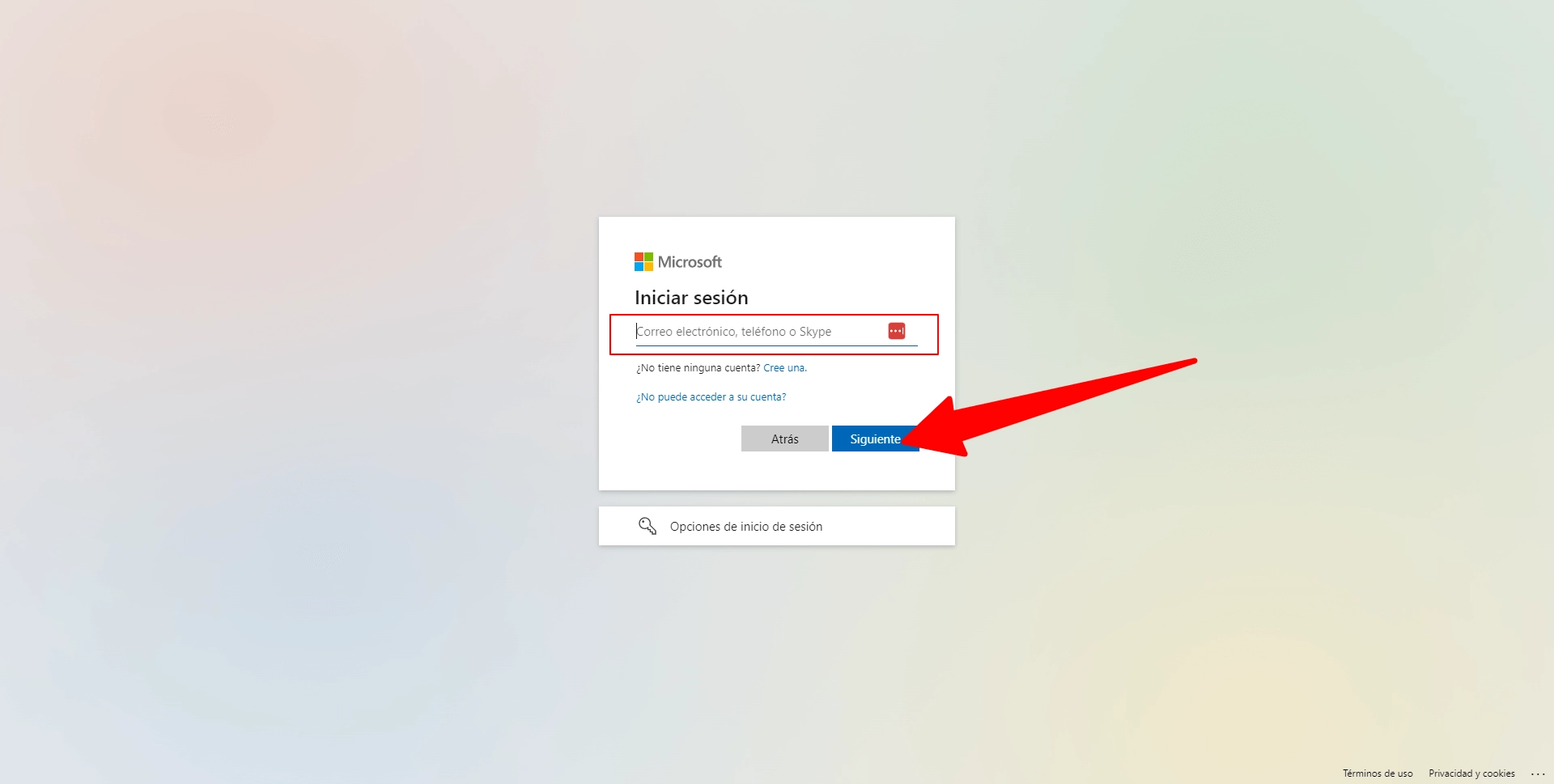Pantalla de inicio de sesión de Microsoft Teams