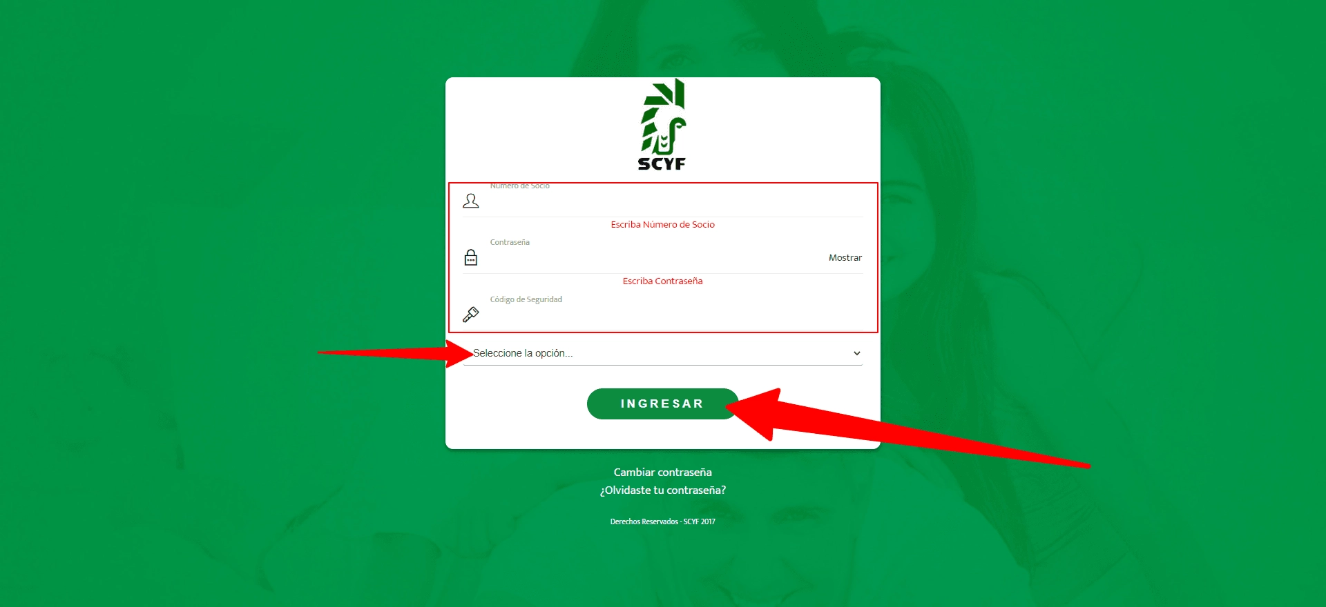 Imagen principal de login - Portal SCYF