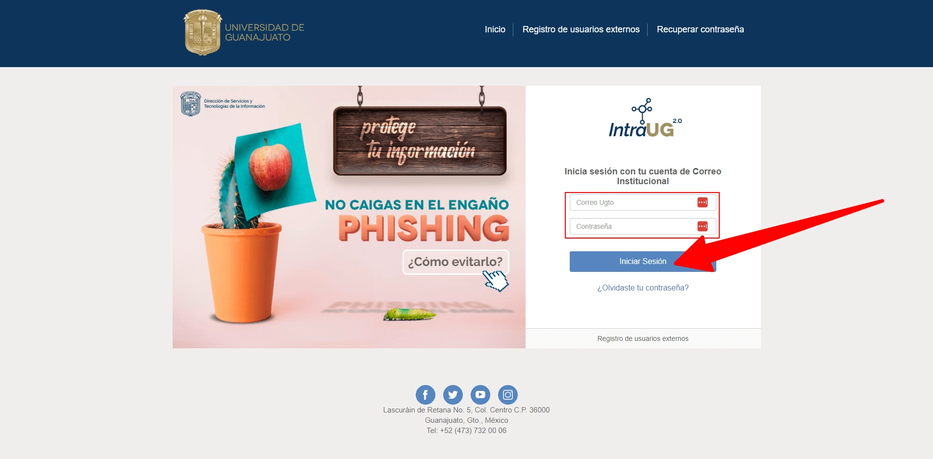 Página de inicio de sesión del IntraUG