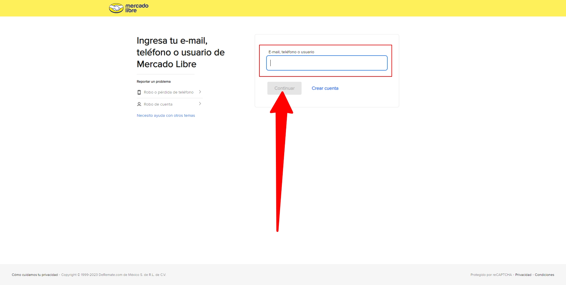 Inicio de sesión en Mercado Libre