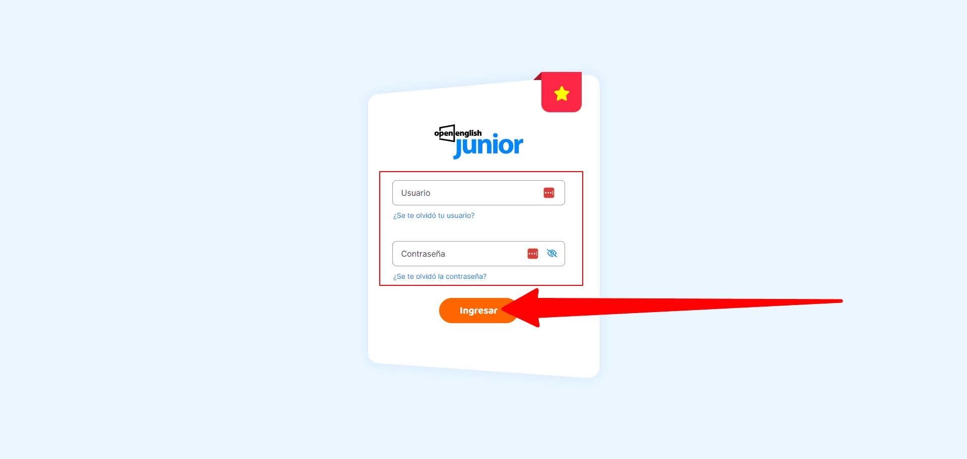 Página de inicio de sesión de Open English Junior