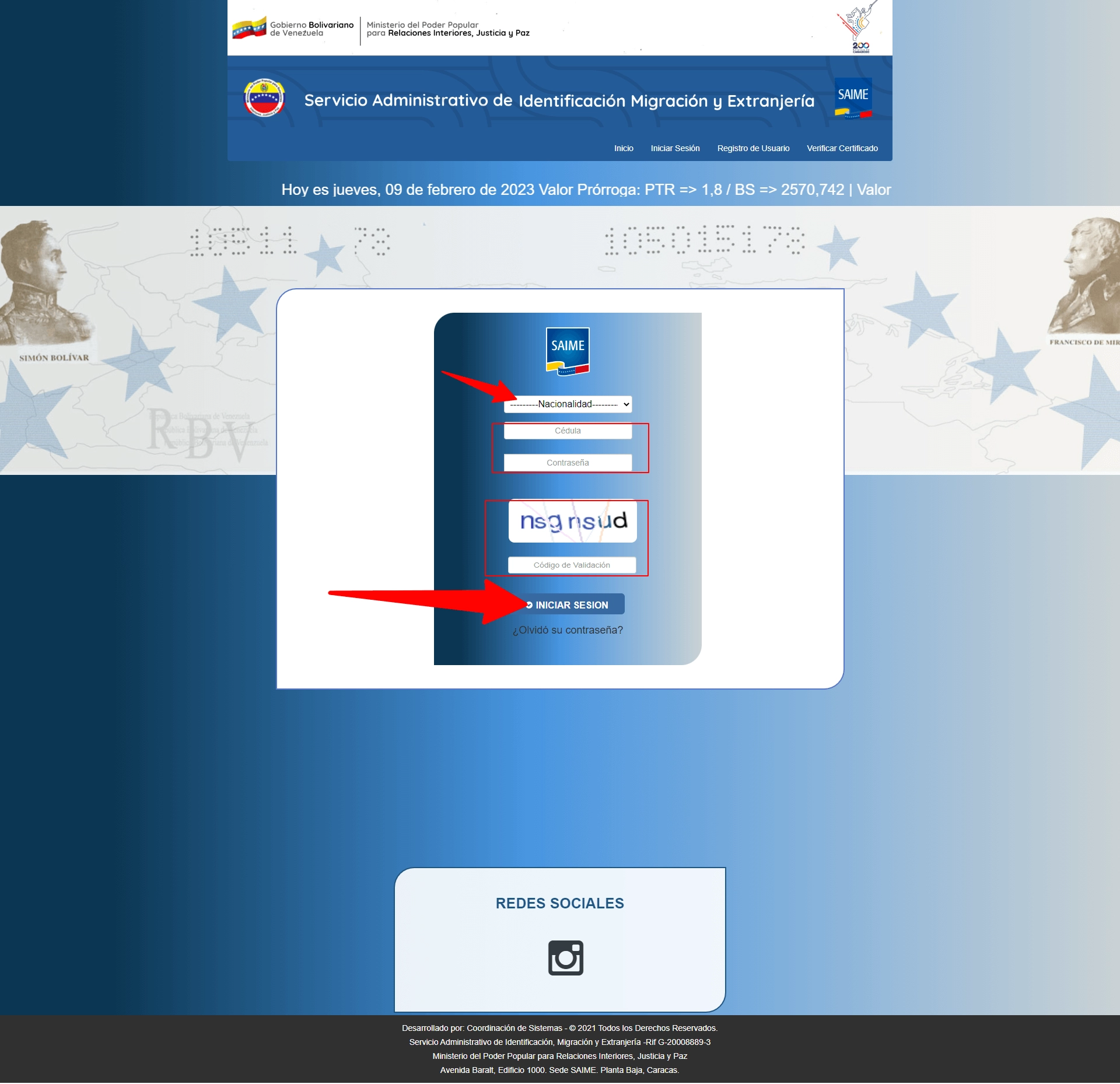 Imagen principal de login SAIME