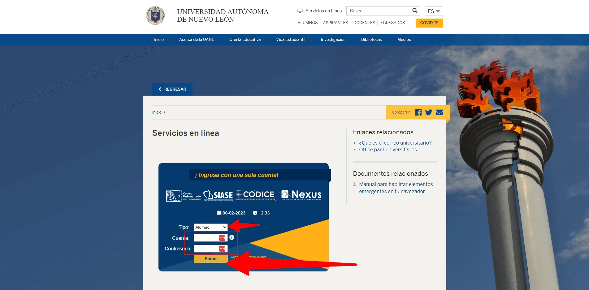 Iniciar sesión en SIASE UANL