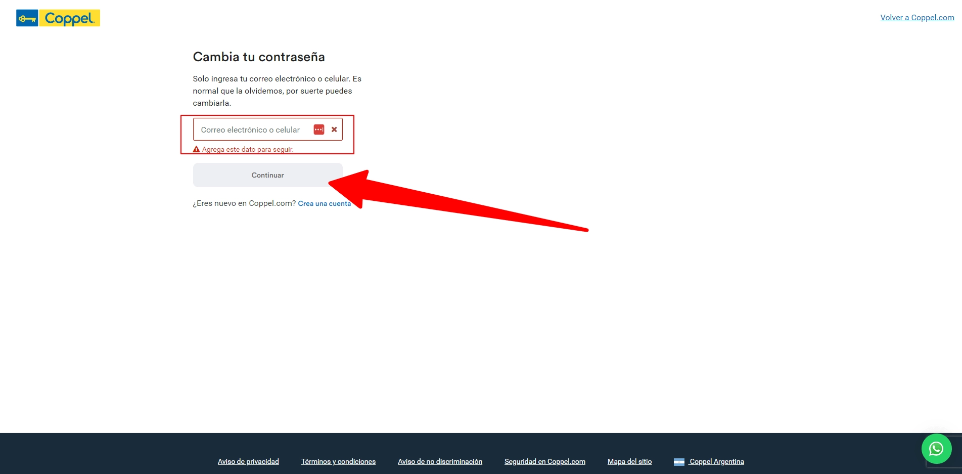 Imagen de recuperación de contraseña Universidad Coppel