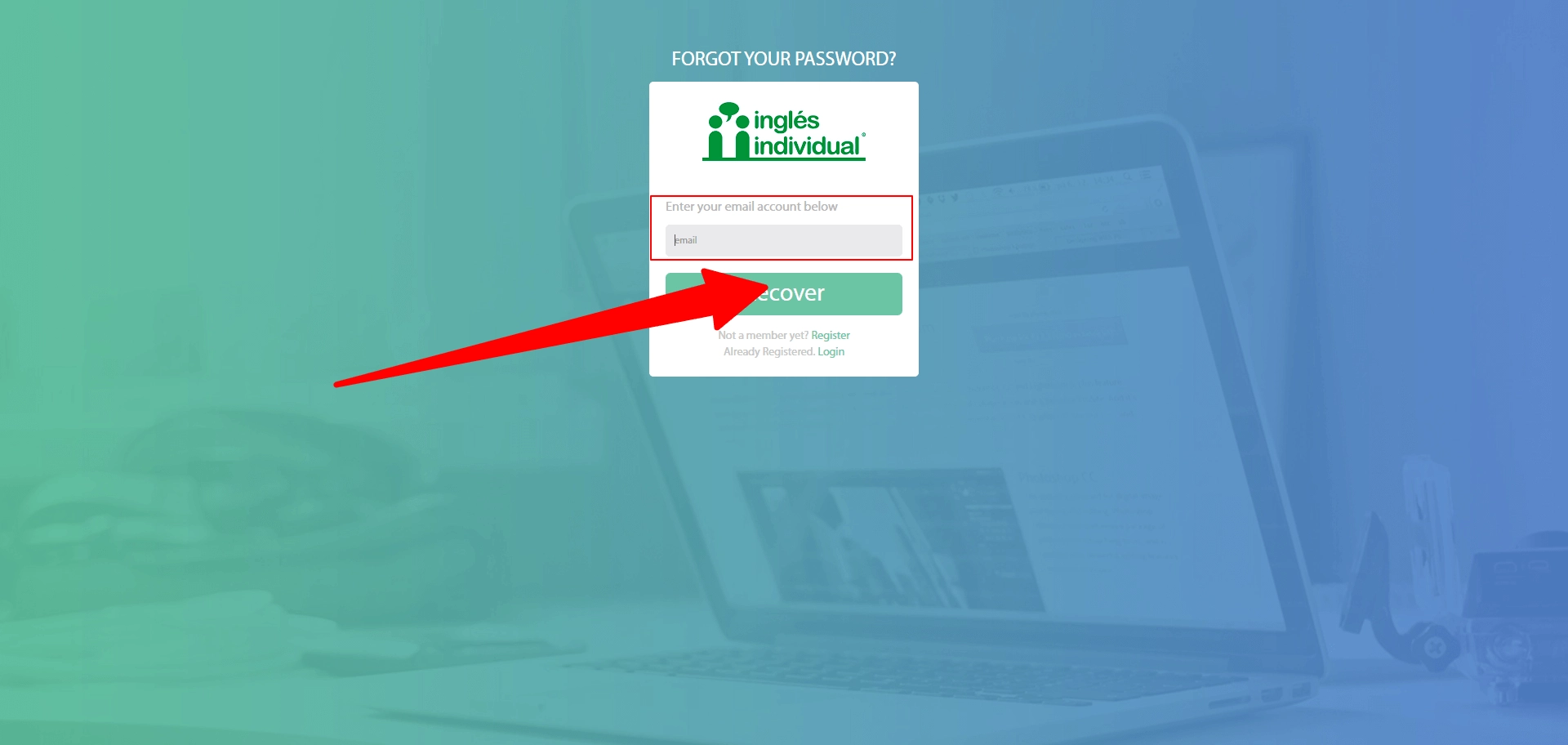 Pantalla de recuperación de contraseña