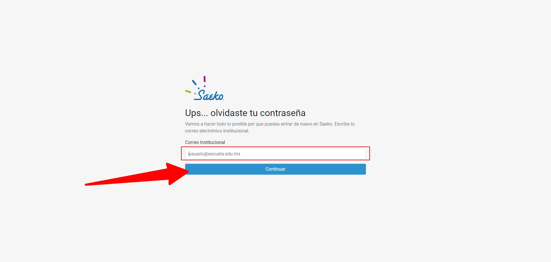Recuperación de contraseña en Saeko Alumnos