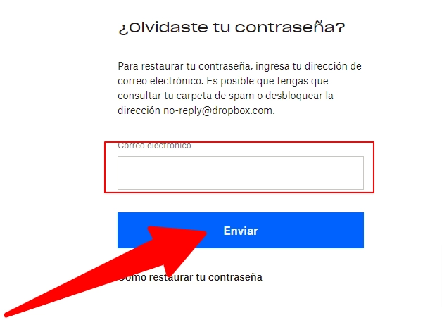 Proceso de recuperación de cuenta en Dropbox
