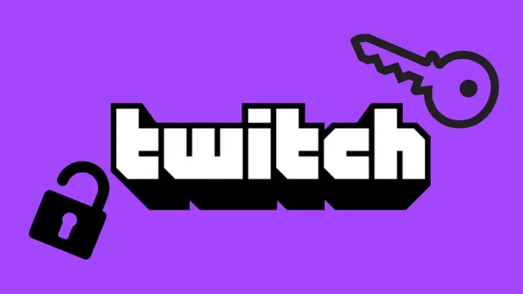 Logo de Twitch sobre un fondo morado, acompañado de un candado y una llave, simbolizando la seguridad y el acceso en la plataforma de streaming.